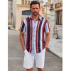 COOFANDY Men’s Casual Button Down Short Sleeve Shirts Untucked Wrinkle Free Shirt Stretch Dress Shirts(Blue-red Stripes)