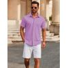 COOFANDY Men’s Casual Button Down Short Sleeve Shirts Untucked Wrinkle Free Shirt Stretch Dress Shirts(Lilac)