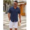 COOFANDY Men’s Casual Button Down Short Sleeve Shirts Untucked Wrinkle Free Shirt Stretch Dress Shirts(Navy Blue)