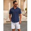 COOFANDY Men’s Casual Button Down Short Sleeve Shirts Untucked Wrinkle Free Shirt Stretch Dress Shirts(Navy Blue)