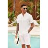 COOFANDY Men’s Casual Henley Shirt Band Collar Short Sleeve Shirt Summer Beach Hippie T-Shirt(01-white)