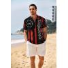 COOFANDY Men’s Casual Henley Shirt Band Collar Short Sleeve Shirt Summer Beach Hippie T-Shirt(1776 Pentagram – Black White Red)