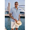 COOFANDY Men’s Casual Henley Shirt Band Collar Short Sleeve Shirt Summer Beach Hippie T-Shirt(A-flecking Blue)