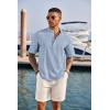 COOFANDY Men’s Casual Henley Shirt Band Collar Short Sleeve Shirt Summer Beach Hippie T-Shirt(A-flecking Blue)