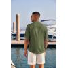 COOFANDY Men’s Casual Henley Shirt Band Collar Short Sleeve Shirt Summer Beach Hippie T-Shirt(Army Green)