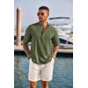 COOFANDY Men’s Casual Henley Shirt Band Collar Short Sleeve Shirt Summer Beach Hippie T-Shirt(Army Green)