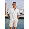 COOFANDY Men’s Casual Henley Shirt Band Collar Short Sleeve Shirt Summer Beach Hippie T-Shirt(A-white)