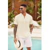 COOFANDY Men’s Casual Henley Shirt Band Collar Short Sleeve Shirt Summer Beach Hippie T-Shirt(Beige)