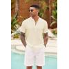COOFANDY Men’s Casual Henley Shirt Band Collar Short Sleeve Shirt Summer Beach Hippie T-Shirt(Beige)