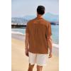 COOFANDY Men’s Casual Henley Shirt Band Collar Short Sleeve Shirt Summer Beach Hippie T-Shirt(Brown)
