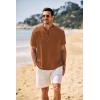COOFANDY Men’s Casual Henley Shirt Band Collar Short Sleeve Shirt Summer Beach Hippie T-Shirt(Brown)