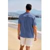 COOFANDY Men’s Casual Henley Shirt Band Collar Short Sleeve Shirt Summer Beach Hippie T-Shirt(Dark Blue)