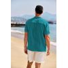 COOFANDY Men’s Casual Henley Shirt Band Collar Short Sleeve Shirt Summer Beach Hippie T-Shirt(Dark Peacock Blue)
