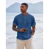 COOFANDY Men’s Casual Henley Shirt Band Collar Short Sleeve Shirt Summer Beach Hippie T-Shirt(Denim Blue)
