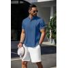COOFANDY Men’s Casual Henley Shirt Band Collar Short Sleeve Shirt Summer Beach Hippie T-Shirt(Denim Blue)