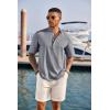 COOFANDY Men’s Casual Henley Shirt Band Collar Short Sleeve Shirt Summer Beach Hippie T-Shirt(Flecking Navy Blue)