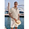 COOFANDY Men’s Casual Henley Shirt Band Collar Short Sleeve Shirt Summer Beach Hippie T-Shirt(Khaki)
