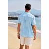 COOFANDY Men’s Casual Henley Shirt Band Collar Short Sleeve Shirt Summer Beach Hippie T-Shirt(Light Blue)