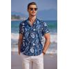 COOFANDY Men’s Casual Henley Shirt Band Collar Short Sleeve Shirt Summer Beach Hippie T-Shirt(Light Blue Hawaiian Flower)