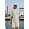 COOFANDY Men’s Casual Henley Shirt Band Collar Short Sleeve Shirt Summer Beach Hippie T-Shirt(Light Green)