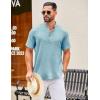 COOFANDY Men’s Casual Henley Shirt Band Collar Short Sleeve Shirt Summer Beach Hippie T-Shirt(Light Ice Blue)