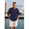 COOFANDY Men’s Casual Henley Shirt Band Collar Short Sleeve Shirt Summer Beach Hippie T-Shirt(Navy Blue)