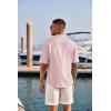 COOFANDY Men’s Casual Henley Shirt Band Collar Short Sleeve Shirt Summer Beach Hippie T-Shirt(Pink)