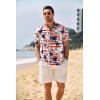 COOFANDY Men’s Casual Henley Shirt Band Collar Short Sleeve Shirt Summer Beach Hippie T-Shirt(Red White Flag Blue Stars)