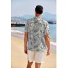 COOFANDY Men’s Casual Henley Shirt Band Collar Short Sleeve Shirt Summer Beach Hippie T-Shirt(White Black Flower)