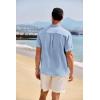 COOFANDY Men’s Casual Henley Shirt Band Collar Short Sleeve Shirt Summer Beach Hippie T-Shirt(White Stripes on Blue)