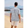 COOFANDY Men’s Casual Henley Shirt Band Collar Short Sleeve Shirt Summer Beach Hippie T-Shirt(White and Blue Plant Leaves)