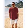 COOFANDY Men’s Casual Henley Shirt Band Collar Short Sleeve Shirt Summer Beach Hippie T-Shirt(Wine Red)