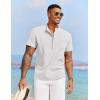 COOFANDY Men’s Casual Henley Shirt Short Sleeve Summer Beach Band Collar Shirt Hippie Henley T-Shirts with Pocket(All White)