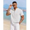 COOFANDY Men’s Casual Henley Shirt Short Sleeve Summer Beach Band Collar Shirt Hippie Henley T-Shirts with Pocket(All White)