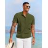 COOFANDY Men’s Casual Henley Shirt Short Sleeve Summer Beach Band Collar Shirt Hippie Henley T-Shirts with Pocket(Army Green)