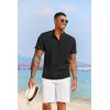 COOFANDY Men’s Casual Henley Shirt Short Sleeve Summer Beach Band Collar Shirt Hippie Henley T-Shirts with Pocket(Black)