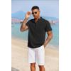 COOFANDY Men’s Casual Henley Shirt Short Sleeve Summer Beach Band Collar Shirt Hippie Henley T-Shirts with Pocket(Black)