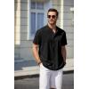 COOFANDY Men’s Casual Henley Shirt Short Sleeve Summer Beach Band Collar Shirt Hippie Henley T-Shirts with Pocket(Black)