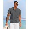 COOFANDY Men’s Casual Henley Shirt Short Sleeve Summer Beach Band Collar Shirt Hippie Henley T-Shirts with Pocket(Dark Grey)