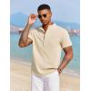 COOFANDY Men’s Casual Henley Shirt Short Sleeve Summer Beach Band Collar Shirt Hippie Henley T-Shirts with Pocket(Khaki)