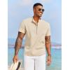 COOFANDY Men’s Casual Henley Shirt Short Sleeve Summer Beach Band Collar Shirt Hippie Henley T-Shirts with Pocket(Khaki)