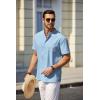 COOFANDY Men’s Casual Henley Shirt Short Sleeve Summer Beach Band Collar Shirt Hippie Henley T-Shirts with Pocket(Light Blue)