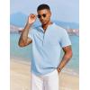 COOFANDY Men’s Casual Henley Shirt Short Sleeve Summer Beach Band Collar Shirt Hippie Henley T-Shirts with Pocket(Light Blue)