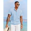 COOFANDY Men’s Casual Henley Shirt Short Sleeve Summer Beach Band Collar Shirt Hippie Henley T-Shirts with Pocket(Light Blue)