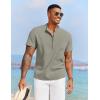 COOFANDY Men’s Casual Henley Shirt Short Sleeve Summer Beach Band Collar Shirt Hippie Henley T-Shirts with Pocket(Light Grey)
