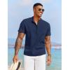 COOFANDY Men’s Casual Henley Shirt Short Sleeve Summer Beach Band Collar Shirt Hippie Henley T-Shirts with Pocket(Navy Blue)