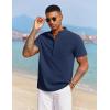 COOFANDY Men’s Casual Henley Shirt Short Sleeve Summer Beach Band Collar Shirt Hippie Henley T-Shirts with Pocket(Navy Blue)