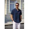 COOFANDY Men’s Casual Henley Shirt Short Sleeve Summer Beach Band Collar Shirt Hippie Henley T-Shirts with Pocket(Navy Blue)