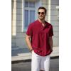 COOFANDY Men’s Casual Henley Shirt Short Sleeve Summer Beach Band Collar Shirt Hippie Henley T-Shirts with Pocket(Red)