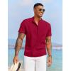 COOFANDY Men’s Casual Henley Shirt Short Sleeve Summer Beach Band Collar Shirt Hippie Henley T-Shirts with Pocket(Red)